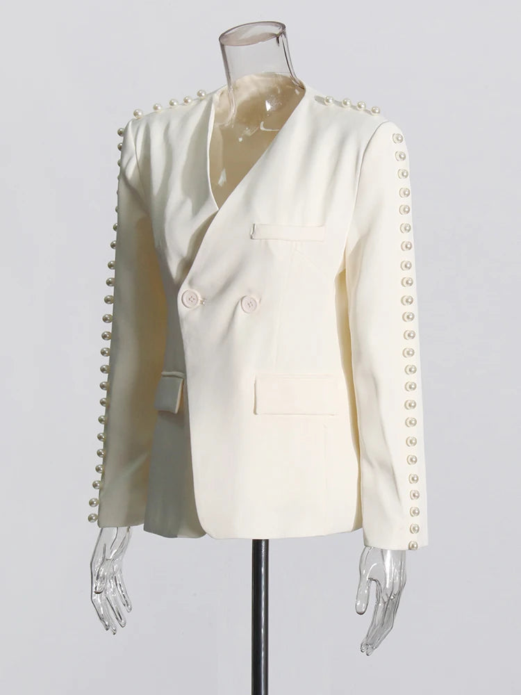 White Faux Pearls Blazer