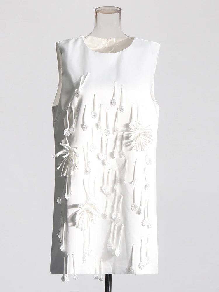 White Mini Shift Dress With Appliques