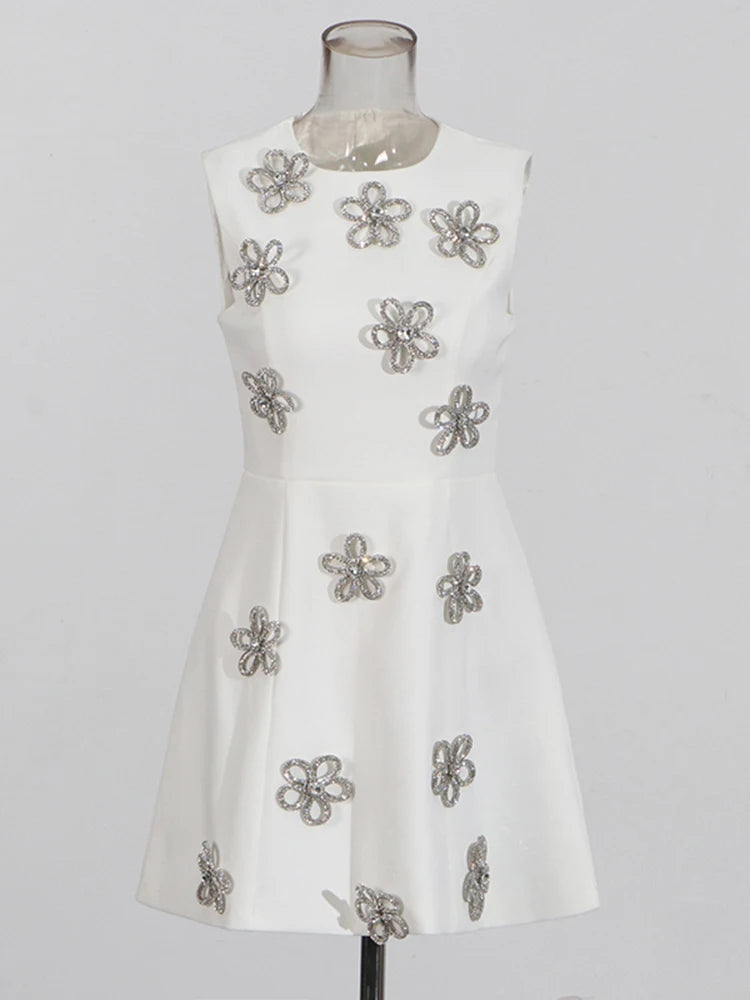 White Rhinestone Appliques Mini Dress | Zalia Atelier