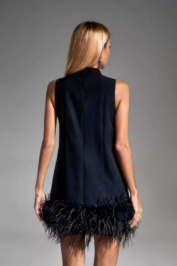 Sleeveless Mini Dress with Feather Trim Hem | Zalia Atelier