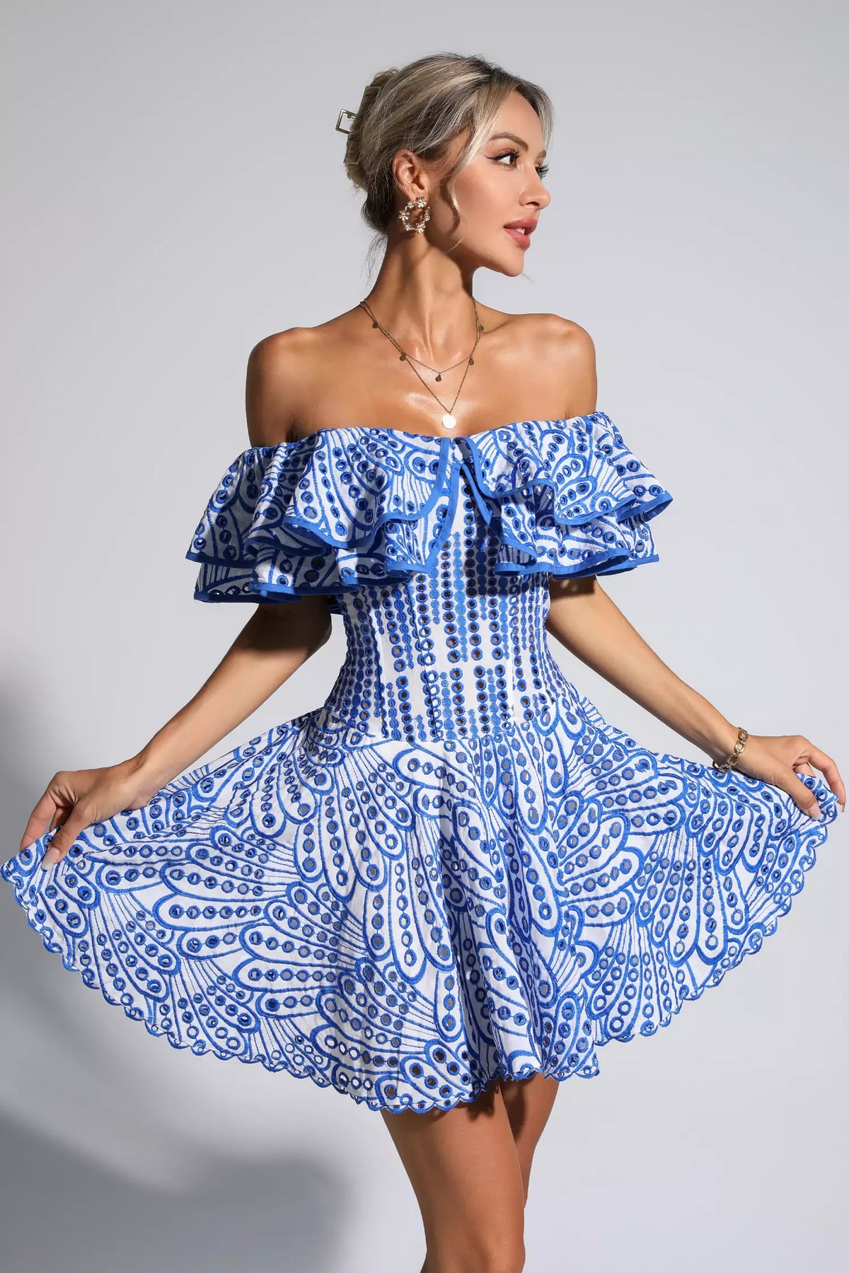 Blue and White Embroidery Dress Charo Ruiz Dupe