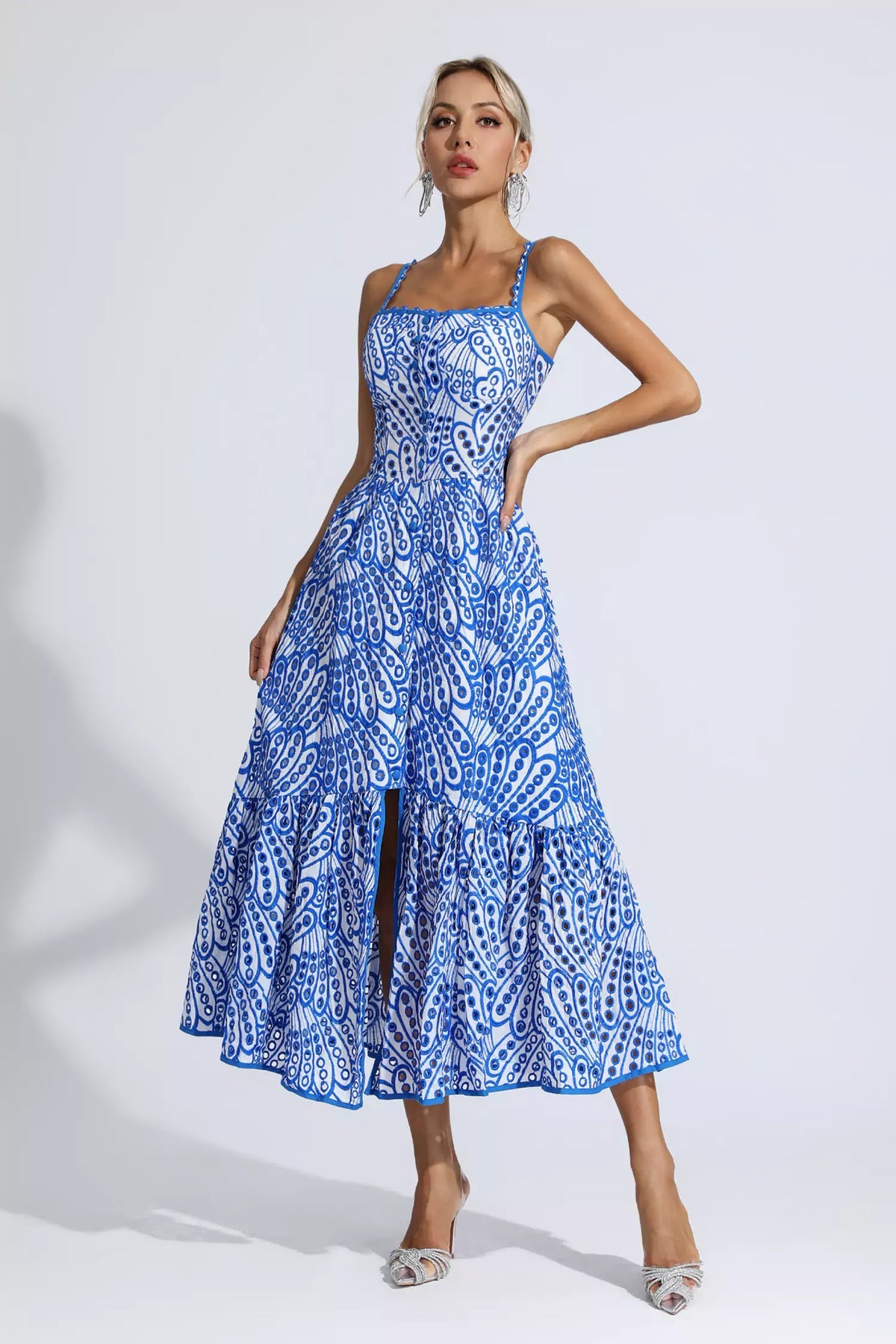 Blue and White Embroidery Dress Charo Ruiz Dupe