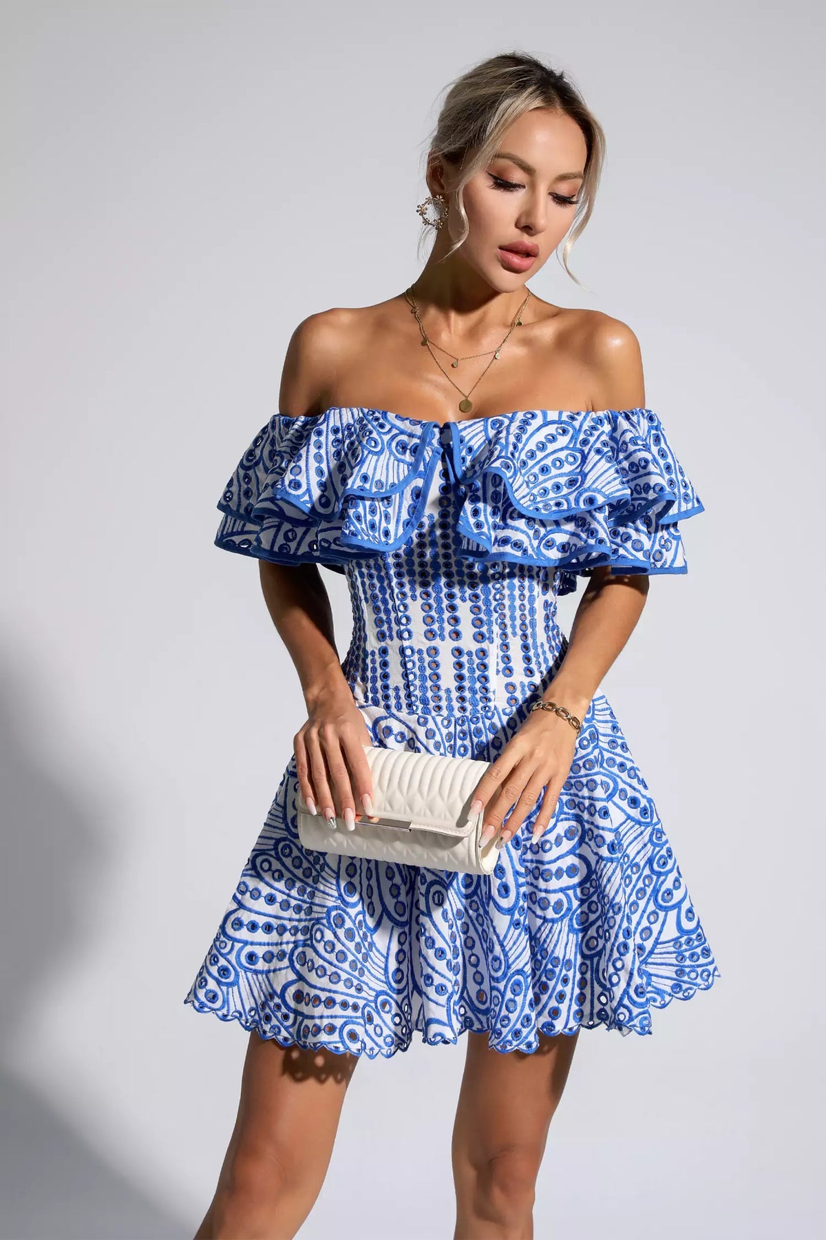 Blue and White Embroidery Dress Charo Ruiz Dupe