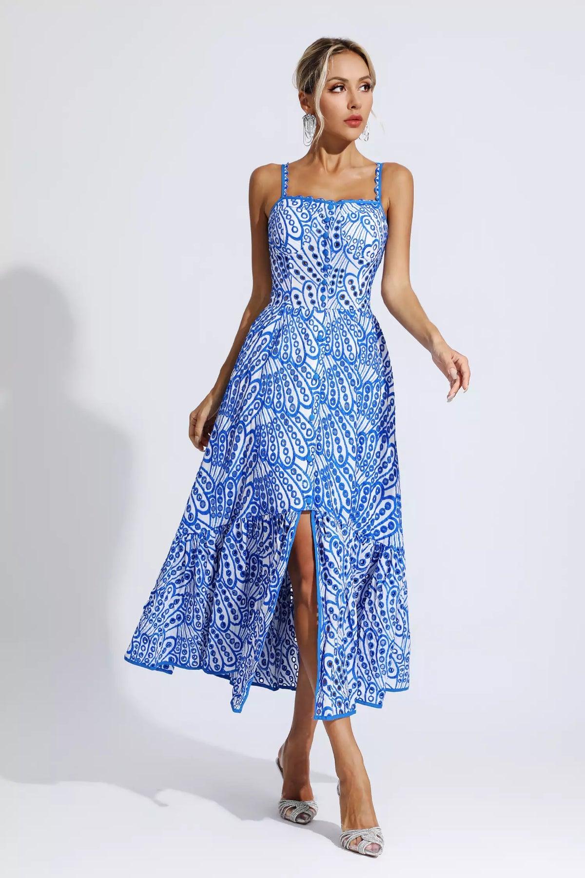 Blue and White Embroidery Dress Charo Ruiz Dupe