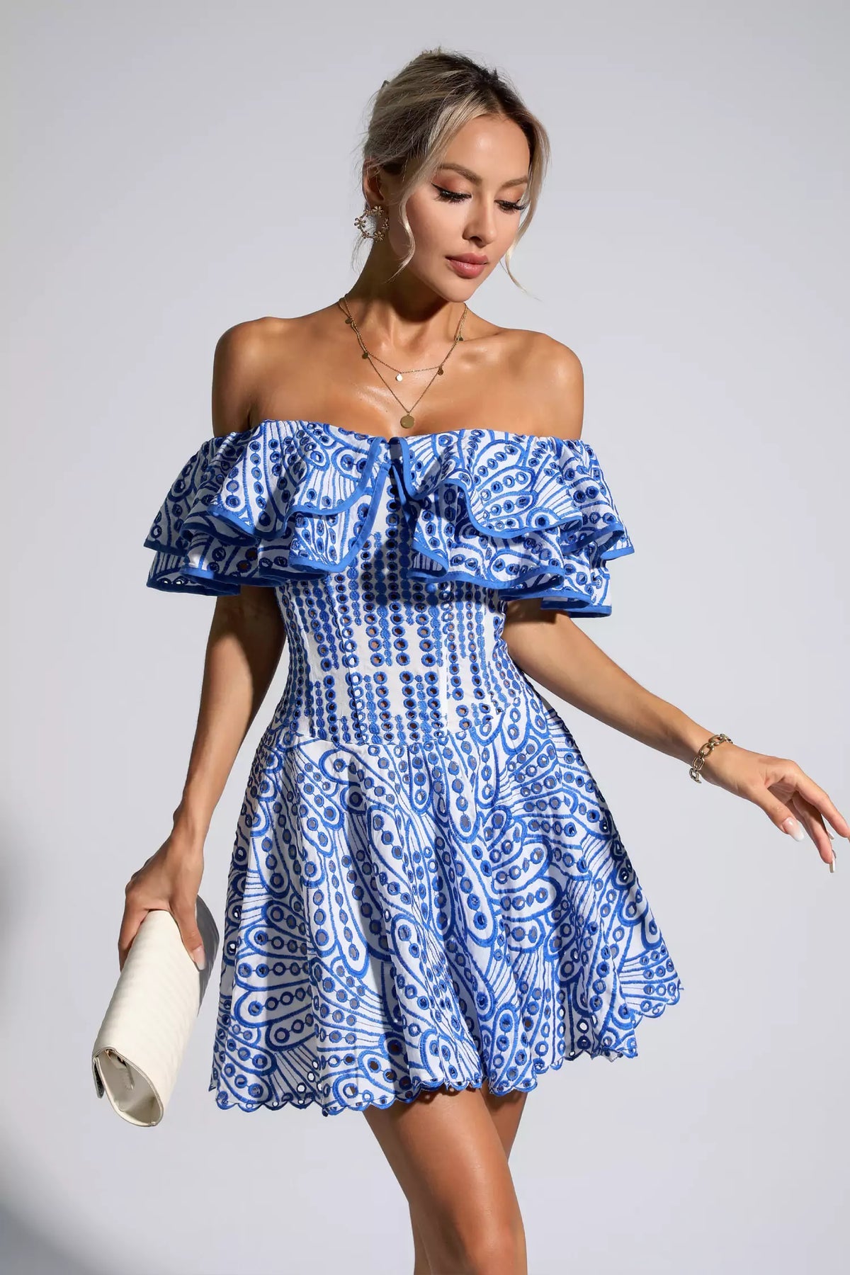 Blue and White Embroidery Dress Charo Ruiz Dupe