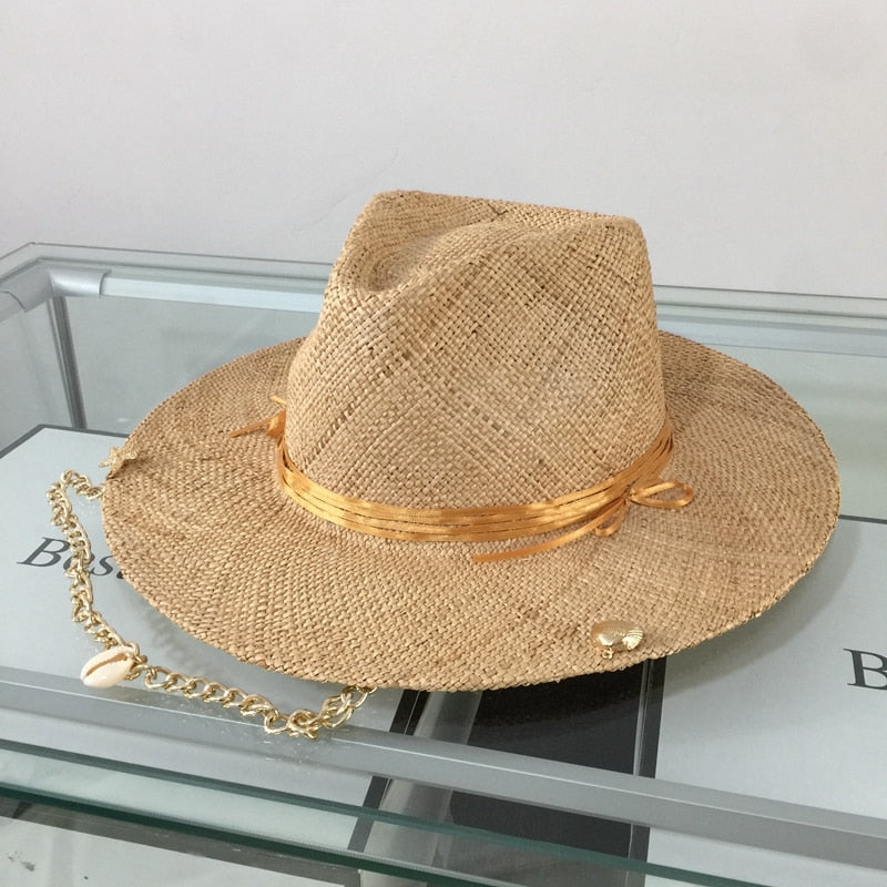 Raffia Straw Hat | Sea Shell and Pearl Appliques | Zalia Atelier