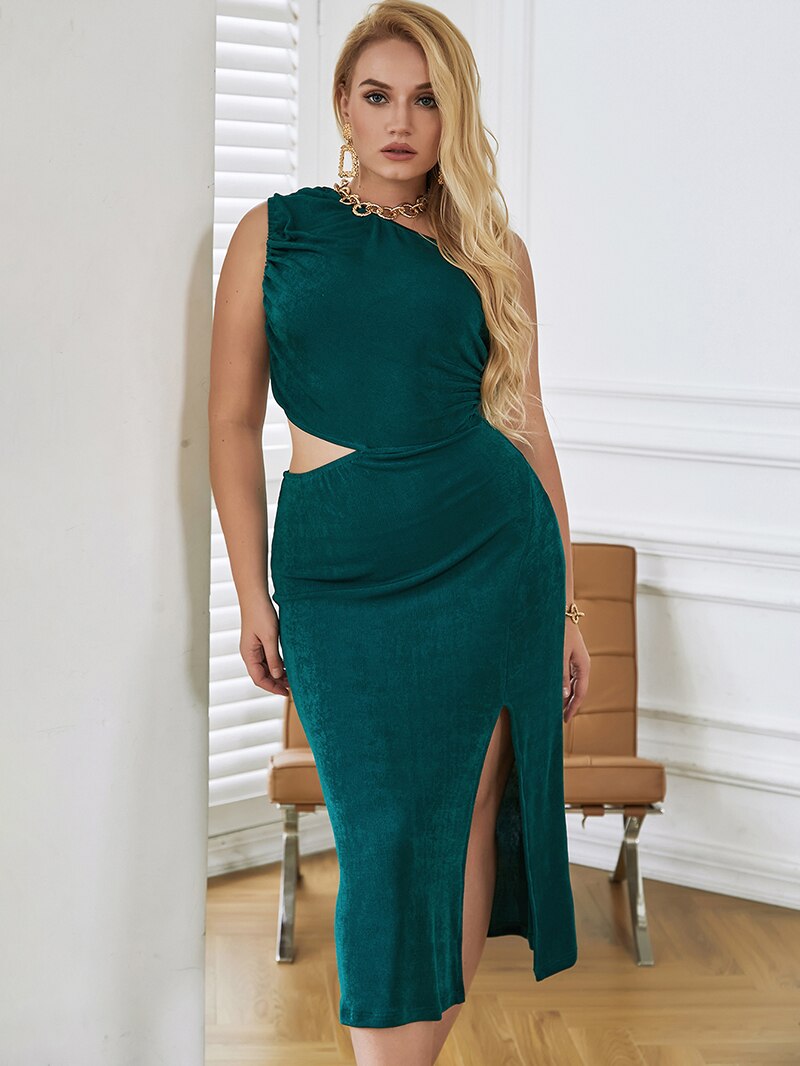 Curve size sexy green midi dress