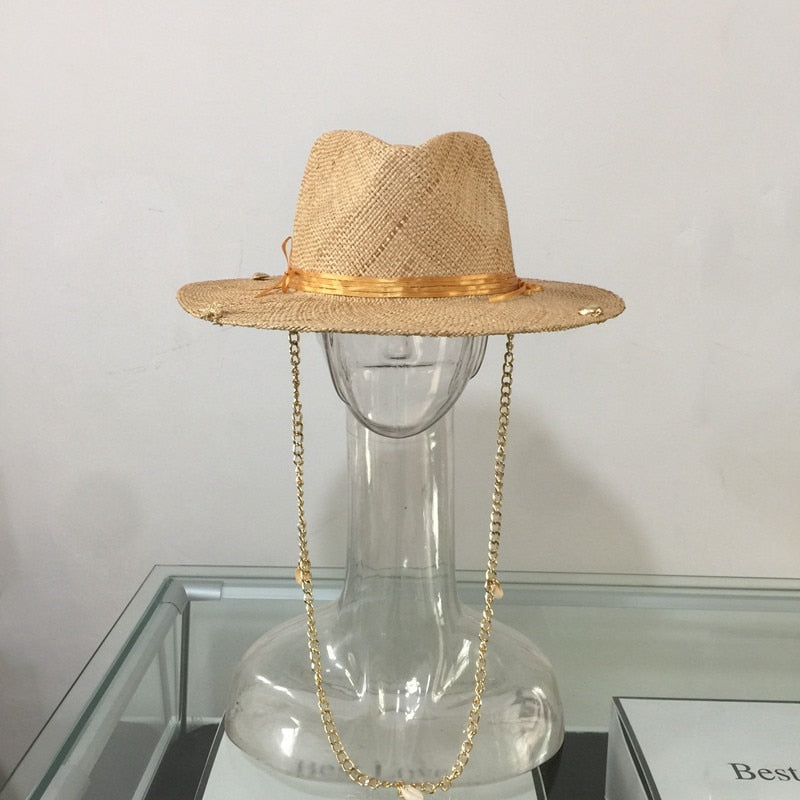 Raffia Straw Hat | Sea Shell and Pearl Appliques | Zalia Atelier