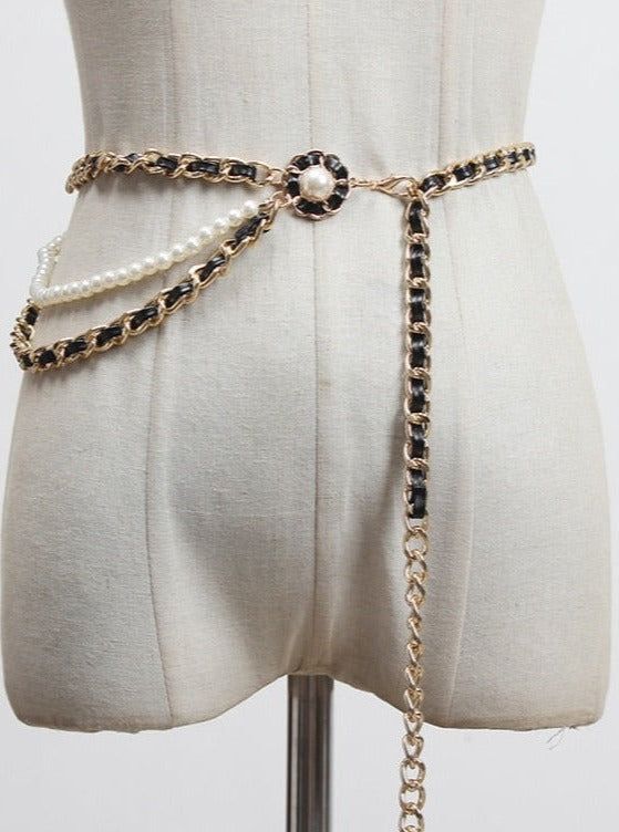 Faux Pearl PU Leather Belt