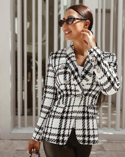 Black and white 2024 plaid blazer womens