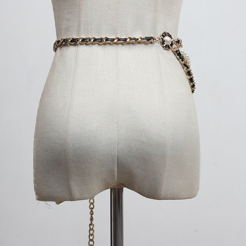 Faux Pearl PU Leather Belt