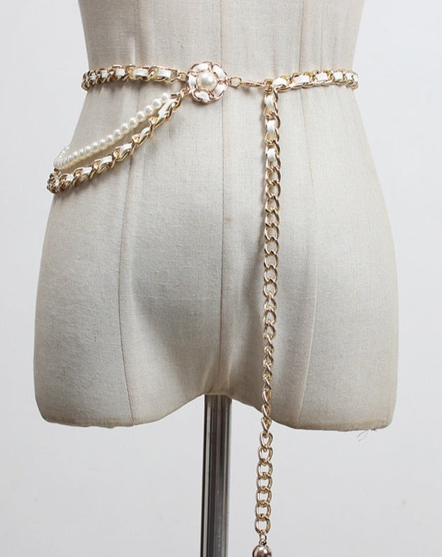 Faux Pearl PU Leather Belt