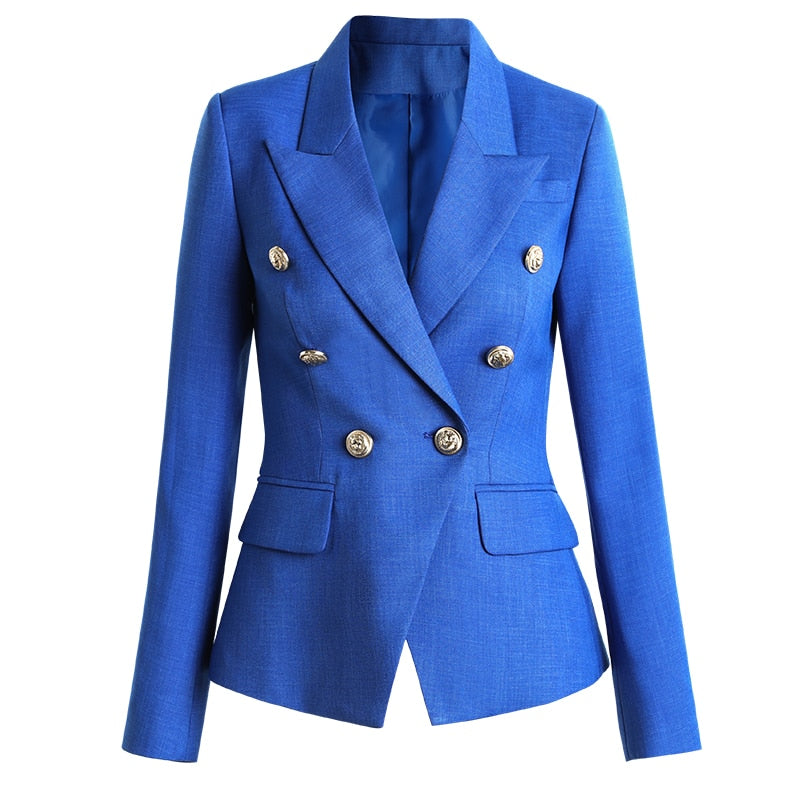 Blue notched collar blazer with buttons and pockets