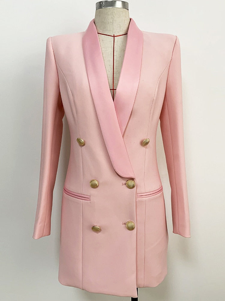 Pink Blazer Double Breasted Satin Lapel