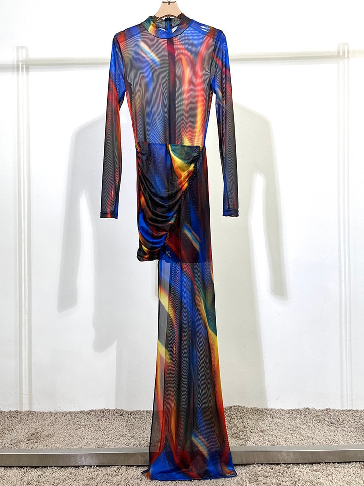 Multicolor Mesh Print Dress