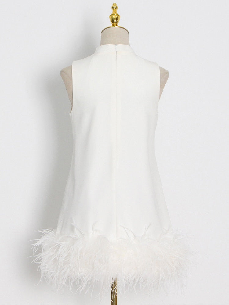 Feather Trim Mini Dress