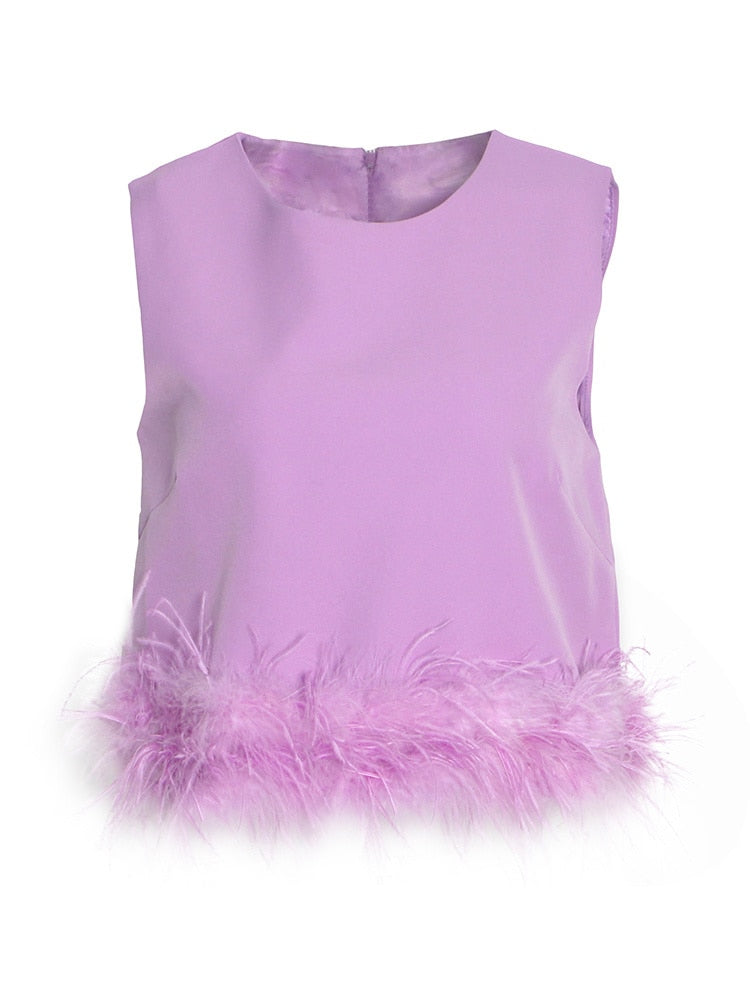 Kimberly Top | Feather Trim