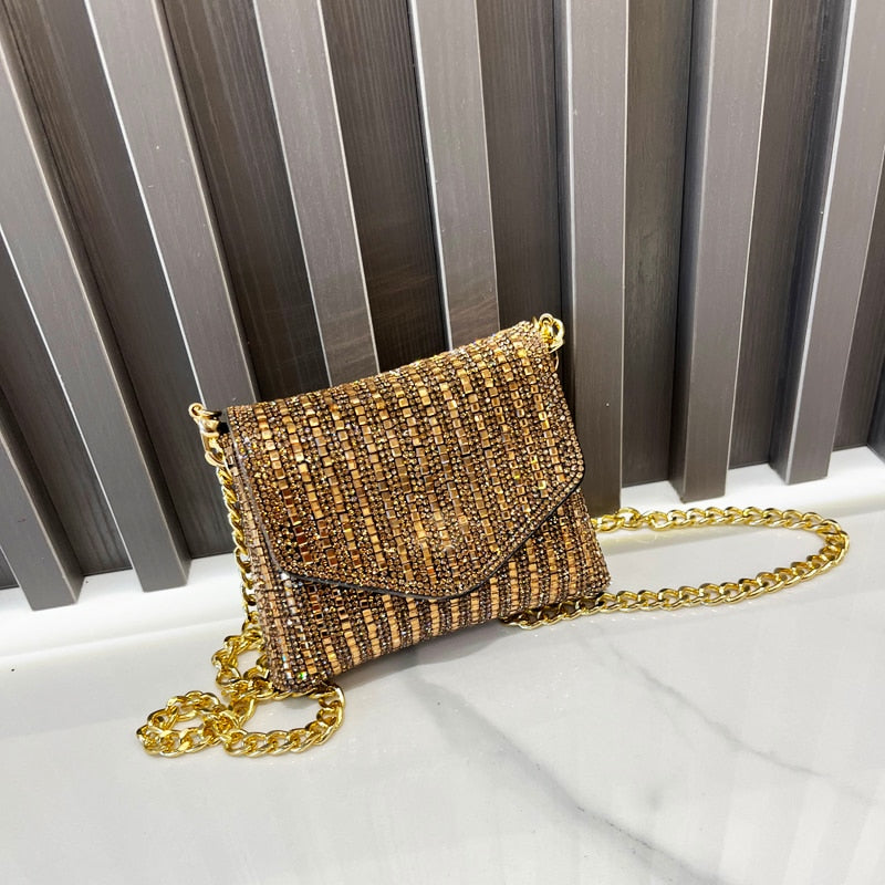 11.5 cm Gold Rhinestone Handbag