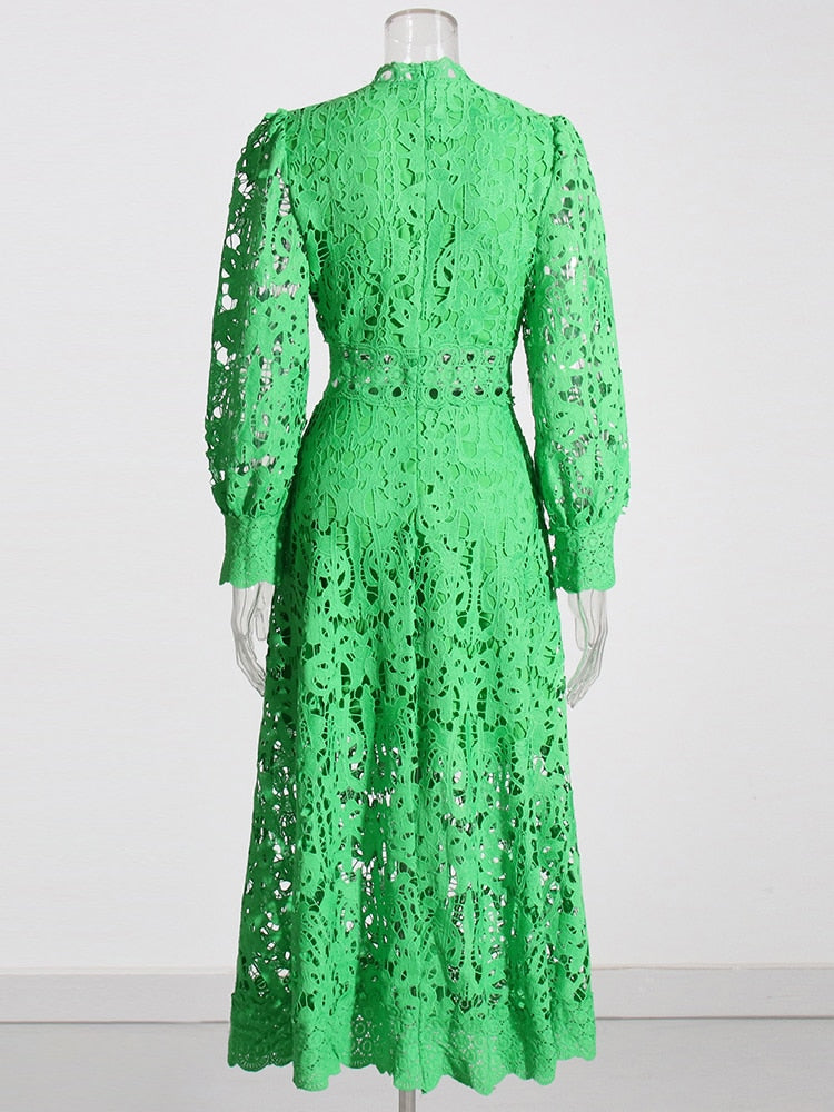 Green Lace Panel Midi Dress | Designer Inspired