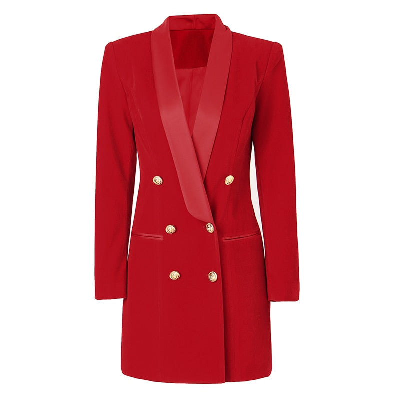 Red velvet blazer dress with satin lapel