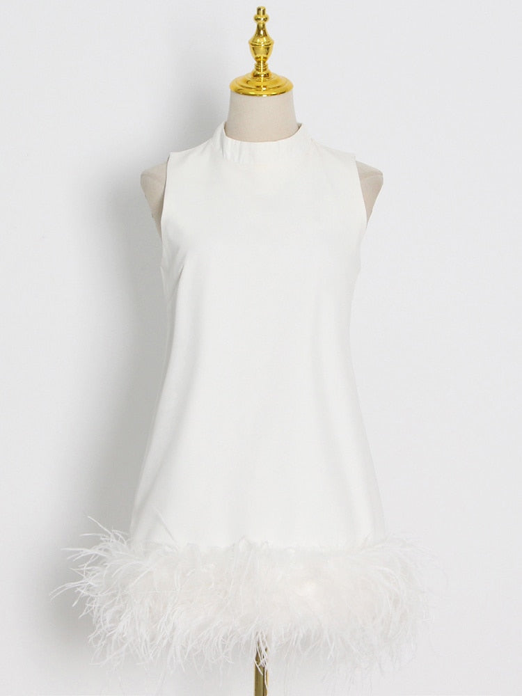 Feather Trim Mini Dress