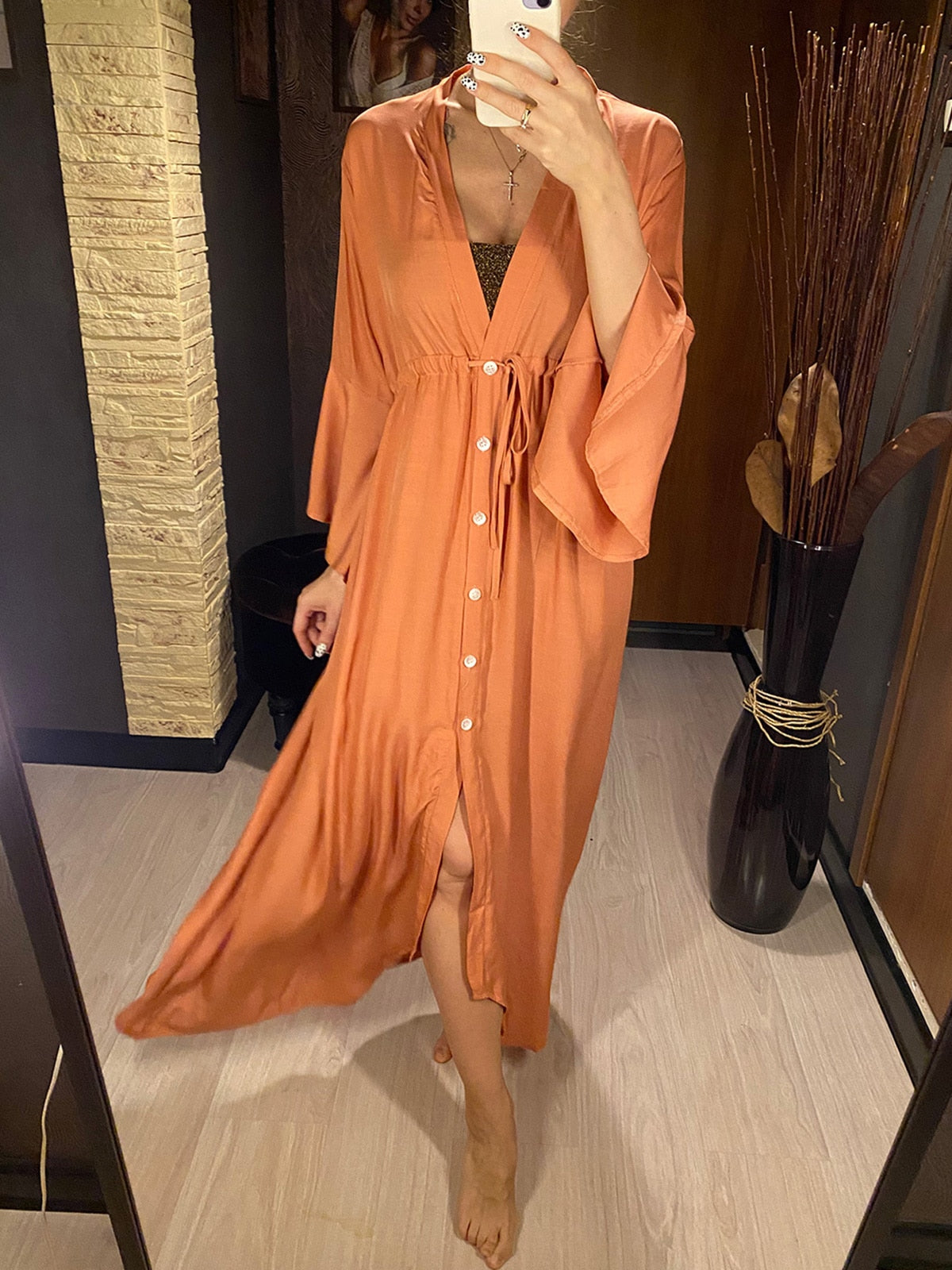 Orange kimono beach dress