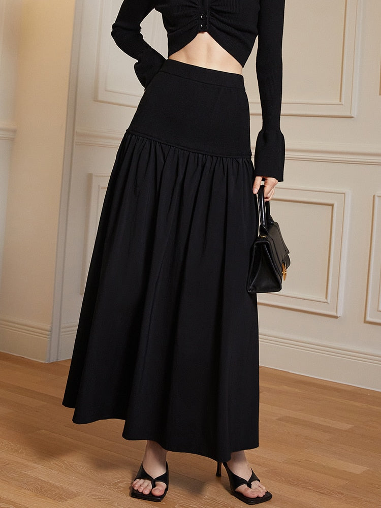 High Waist Black Midi Skirt