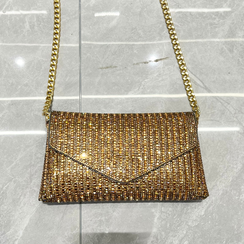 18.5 cm Gold Rhinestone Handbag