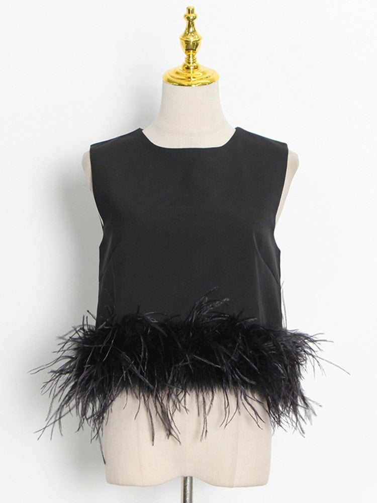 Kimberly Top | Feather Trim