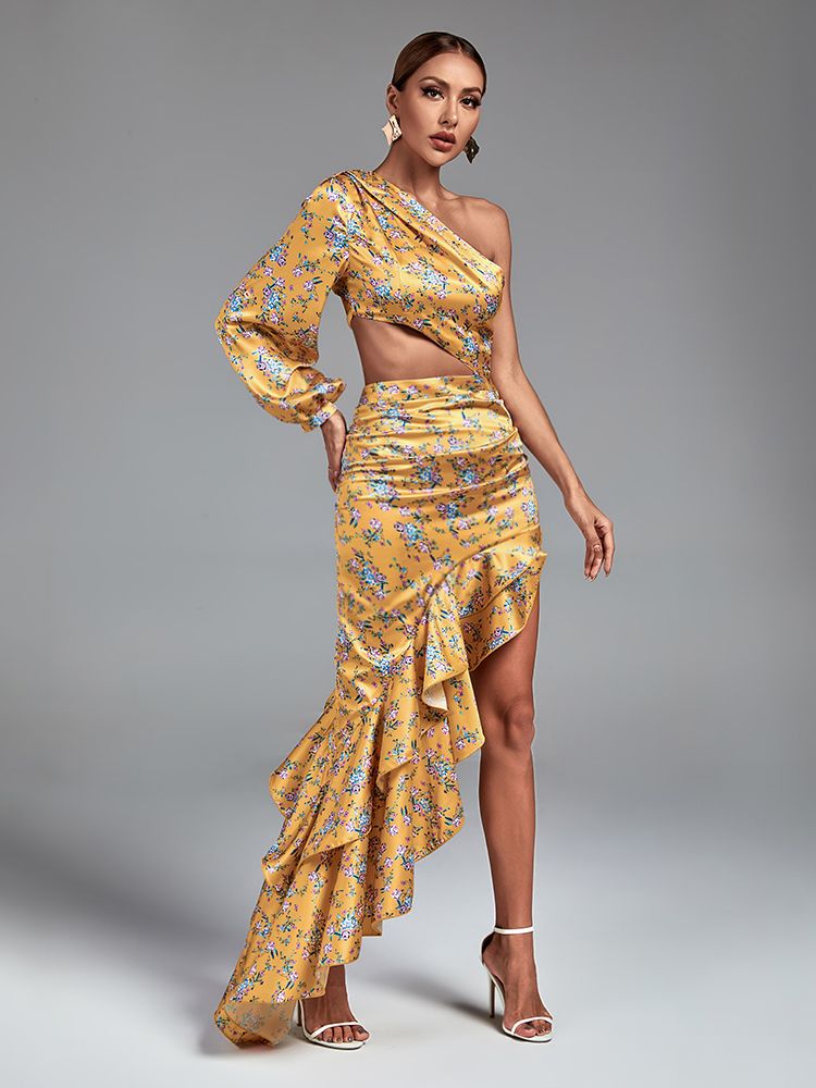 Floral Print Cocktail Dress | Asymmetrical | One Shoulder | Zalia Atelier