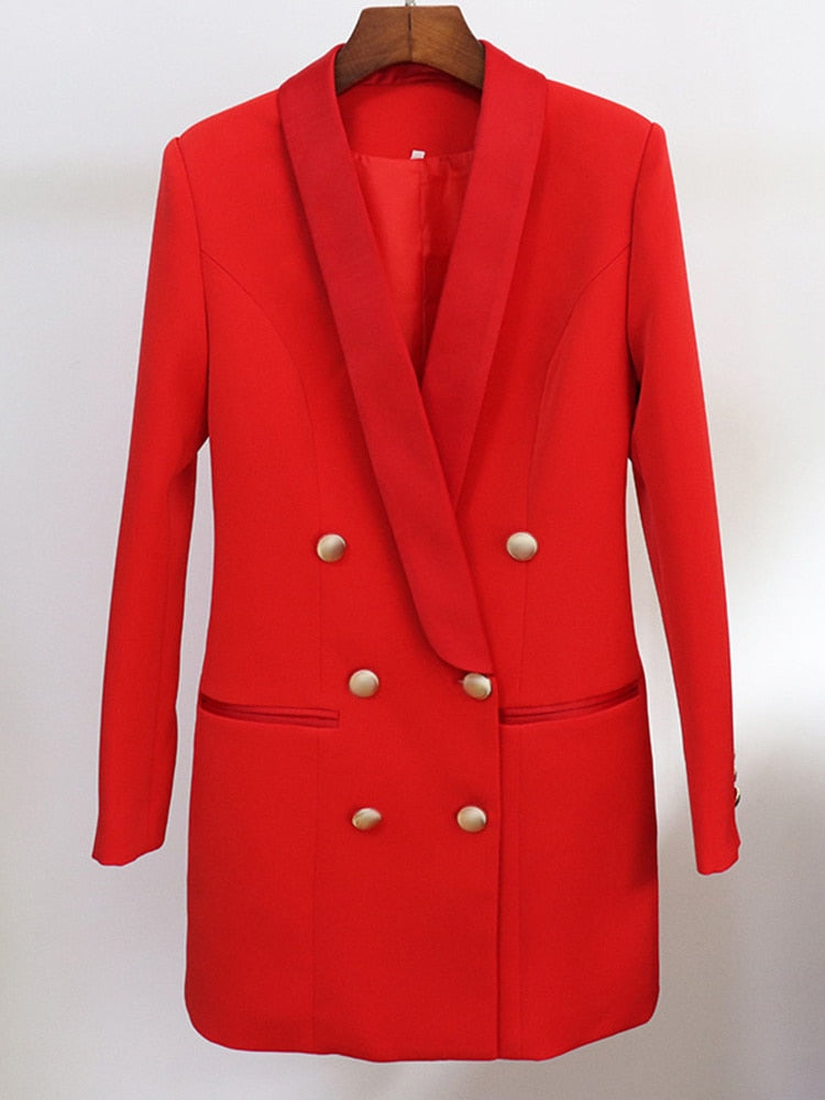 Red Blazer Double Breasted Satin Lapel