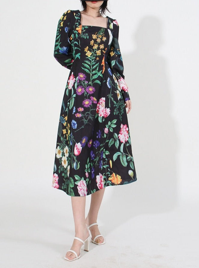 Midi dress with multi floral print pattern | Designer Inspired