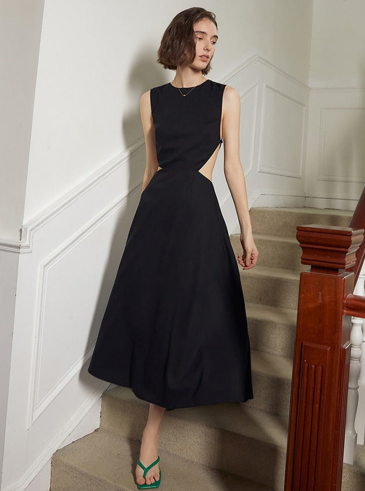 Posh black midi dress with cutout detail in the back