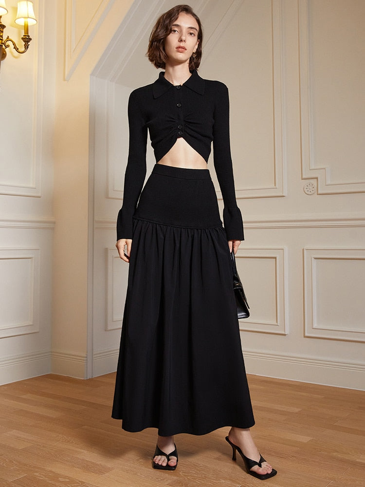 Elegant Minimalist Black Midi Skirt