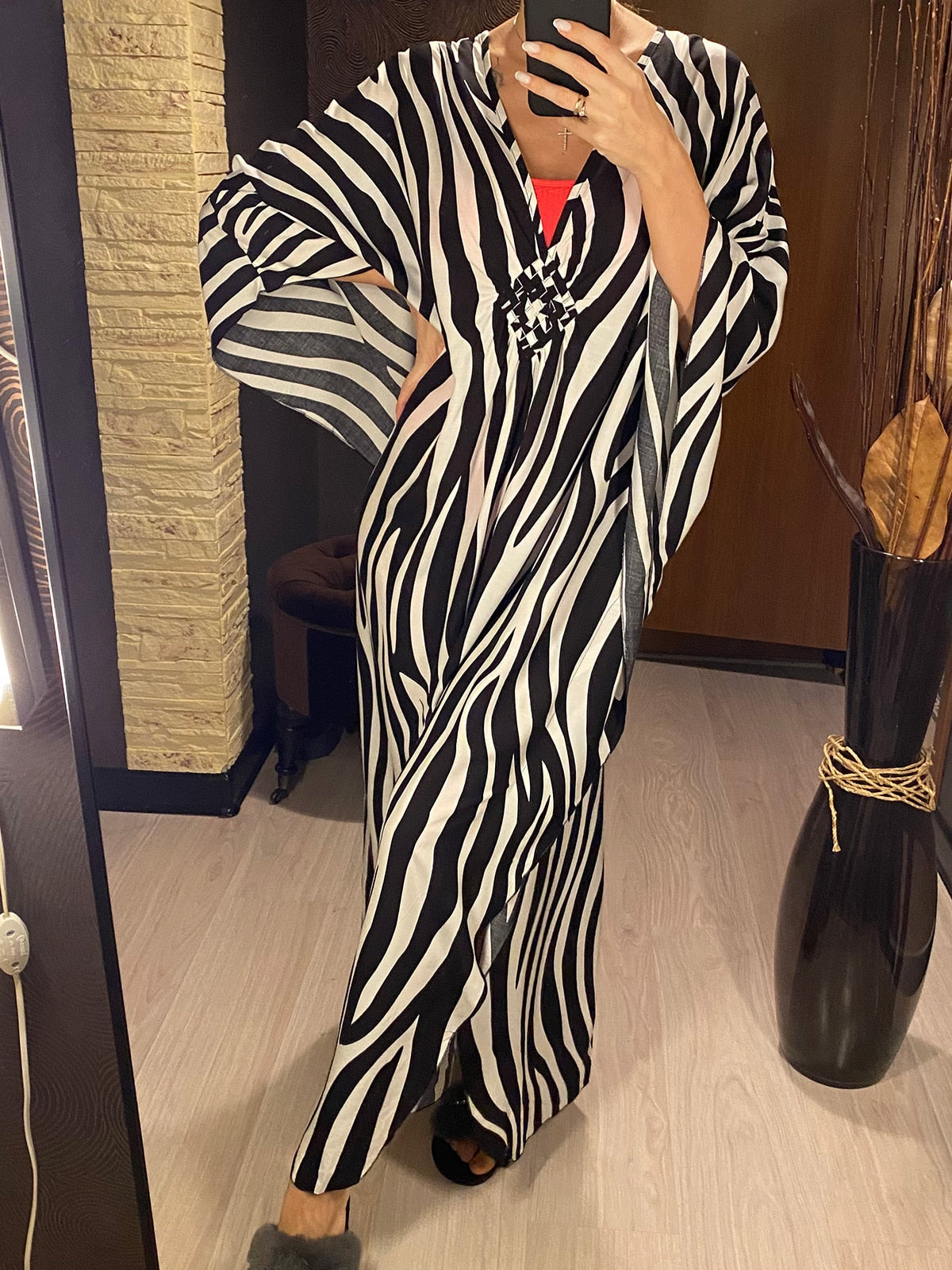 Zebra print beach kimono