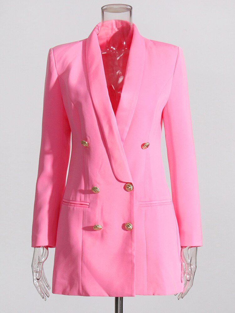 Pink Blazer Double Breasted Sating Lapel