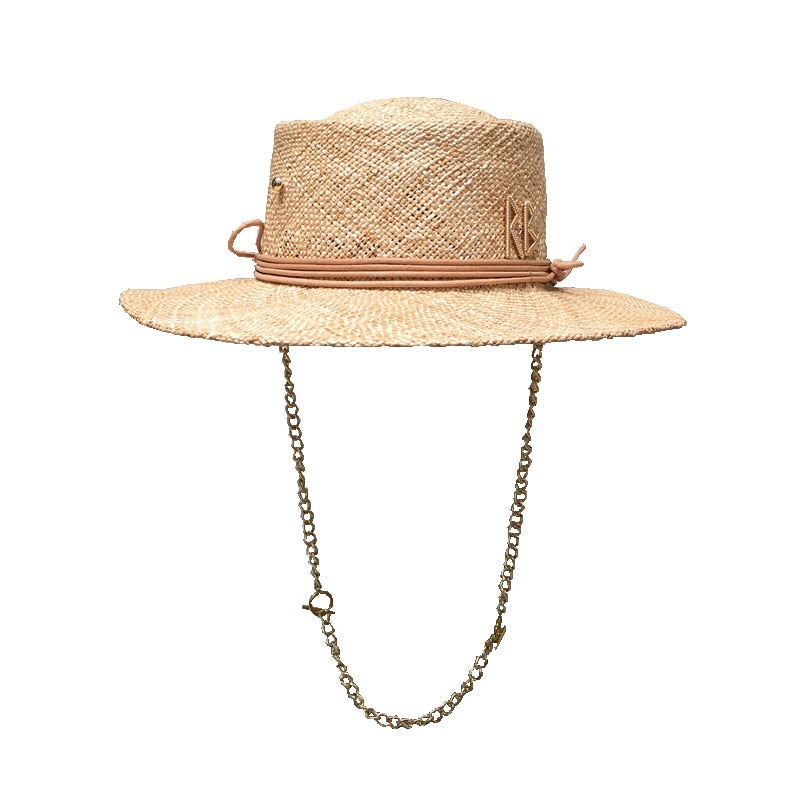 Chic Style Raffia Straw Hat With Chain | Zalia Atelier