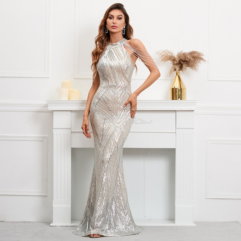 Silver Sequins Evening Dress | Zalia Atelier