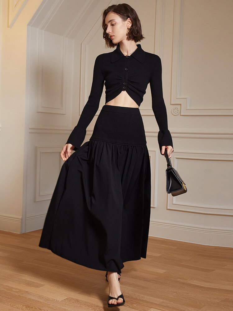 A-line Black Midi Skirt | Modern Minimalist