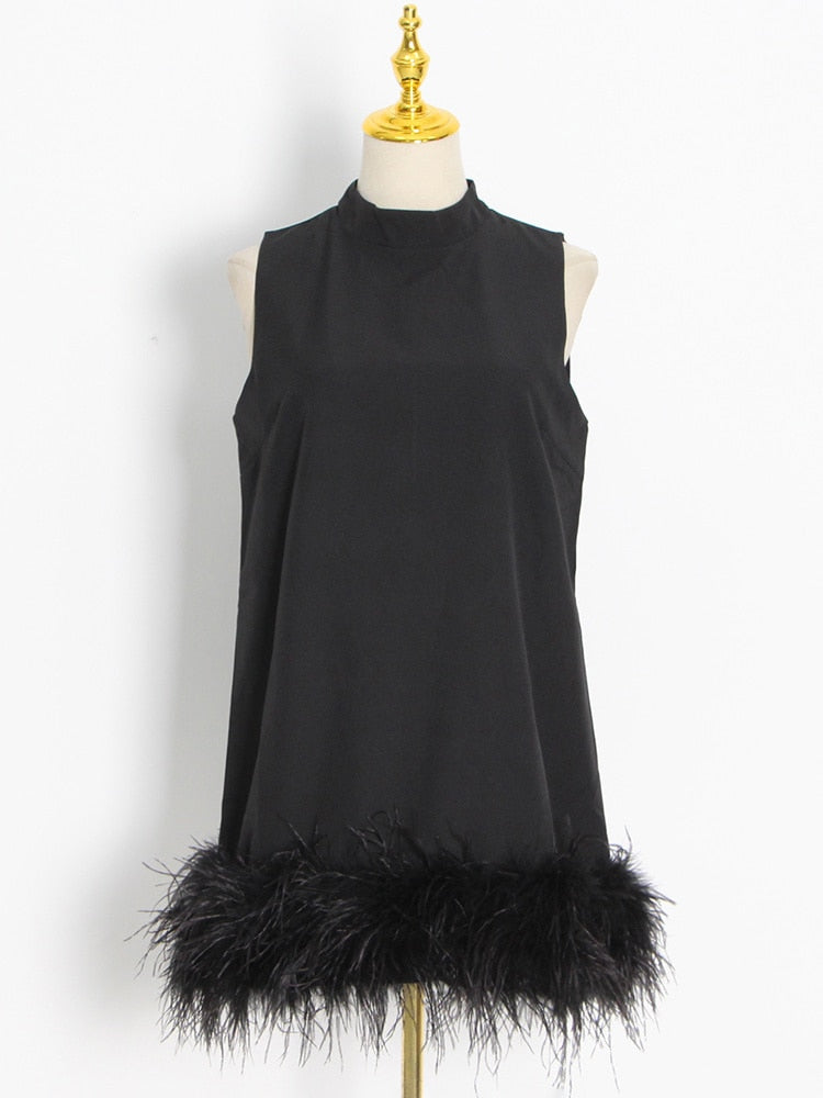 Feather Trim Mini Dress