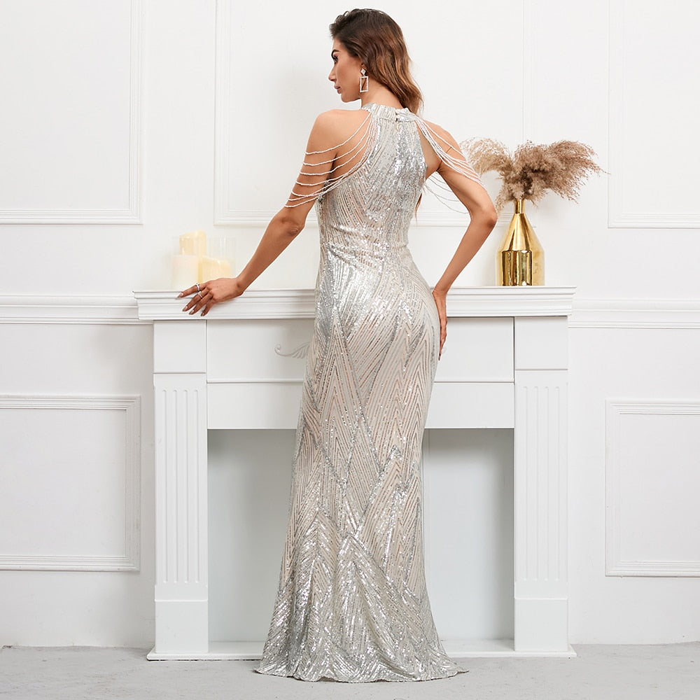 Sexy Bodycon Silver Sequined Formal Gown | Zalia Atelier