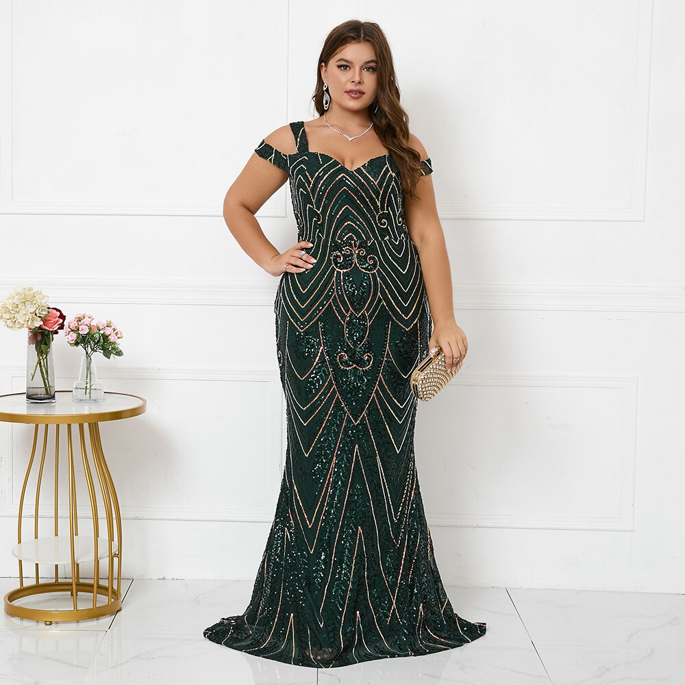 Plus size green sequins ball gown