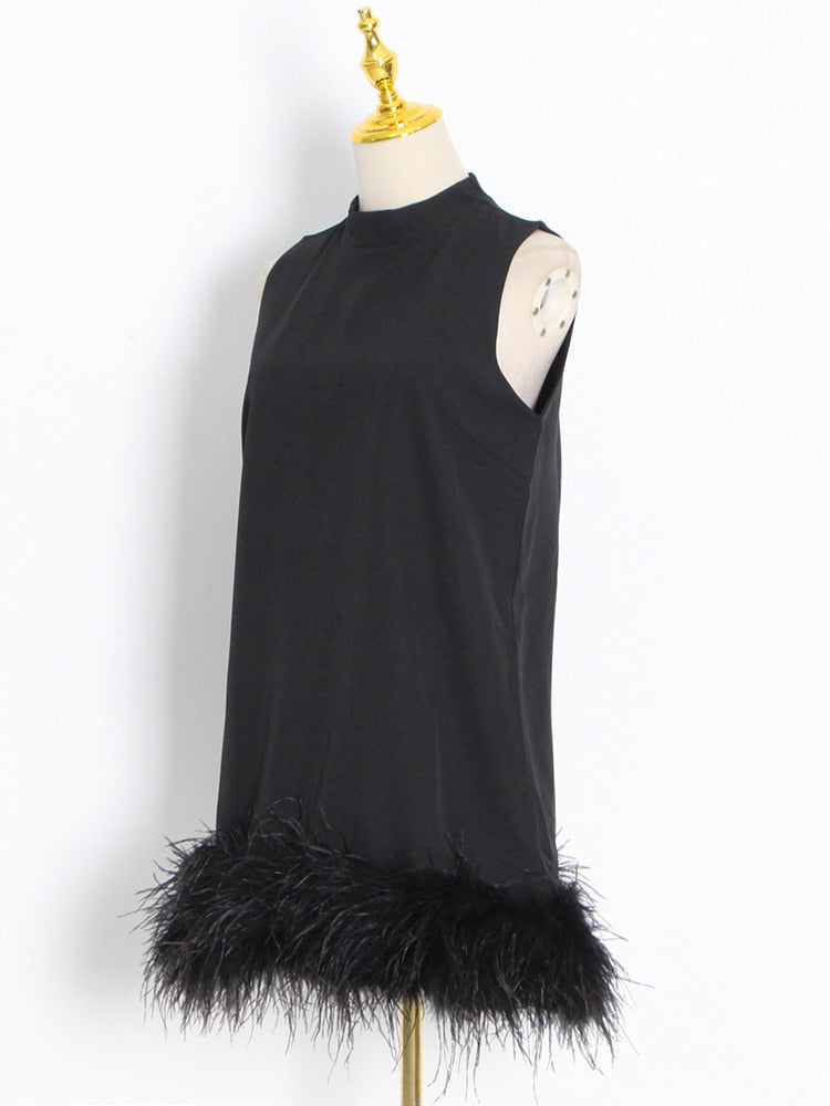 Feather Trim Mini Dress