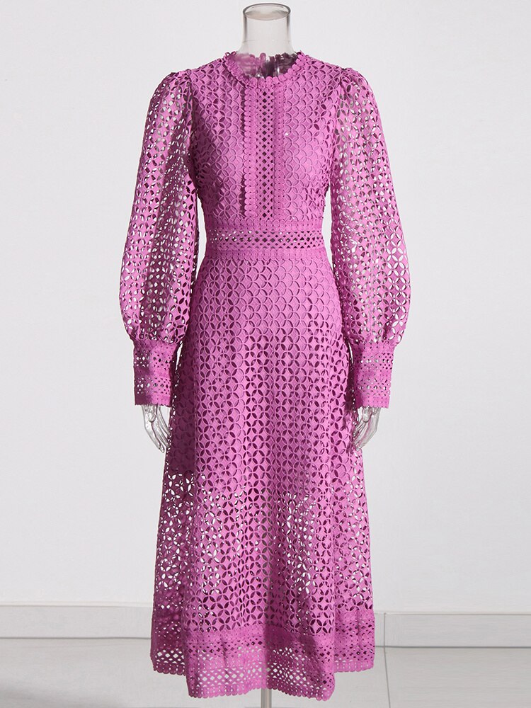 Purple Lace Panel Embroidery Dress | Zalia Atelier