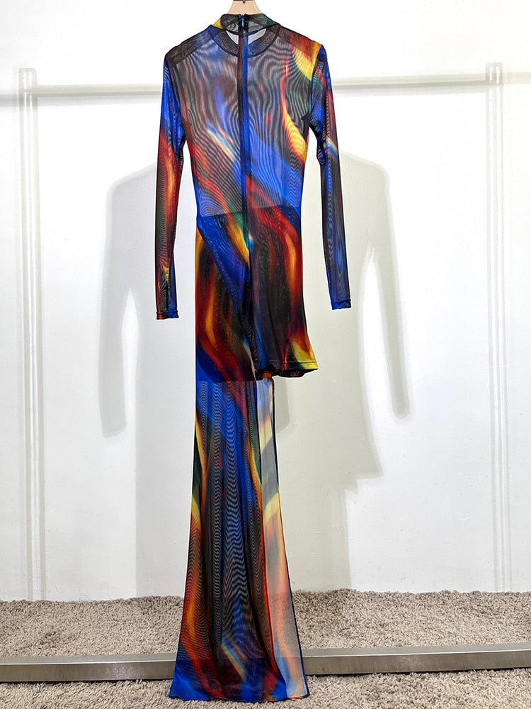 Multicolor Mesh Print Dress