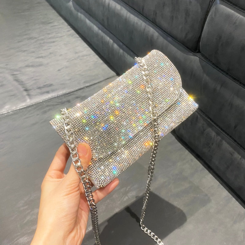 17 cm Silver Rhinestone Bag with rounded flap