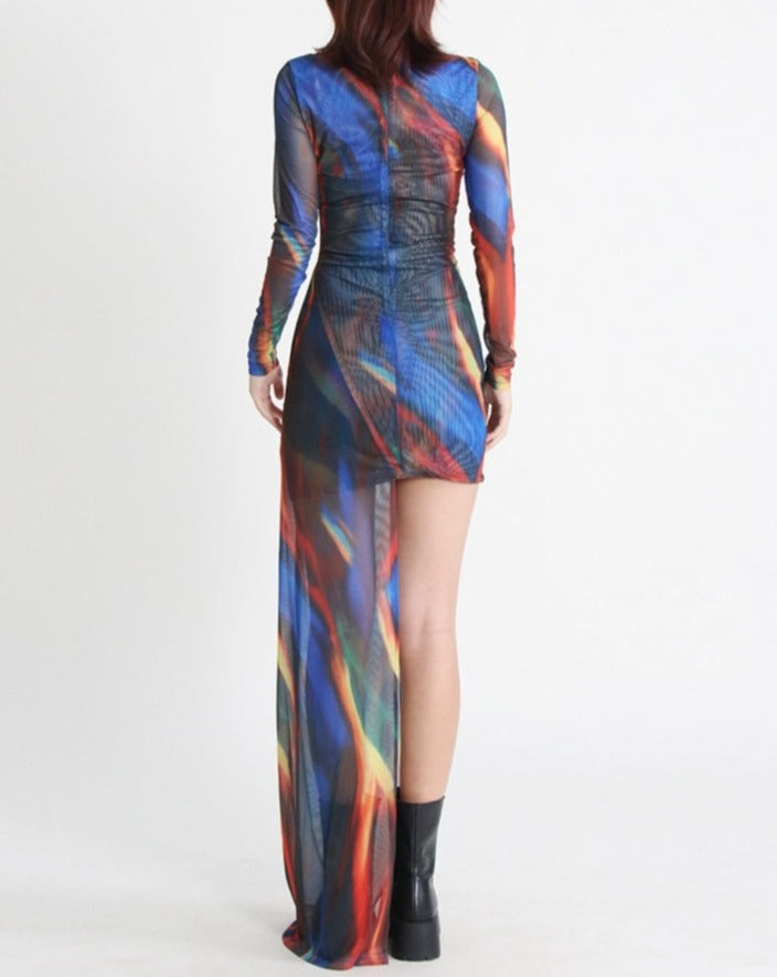 Multicolor Mesh Print Dress