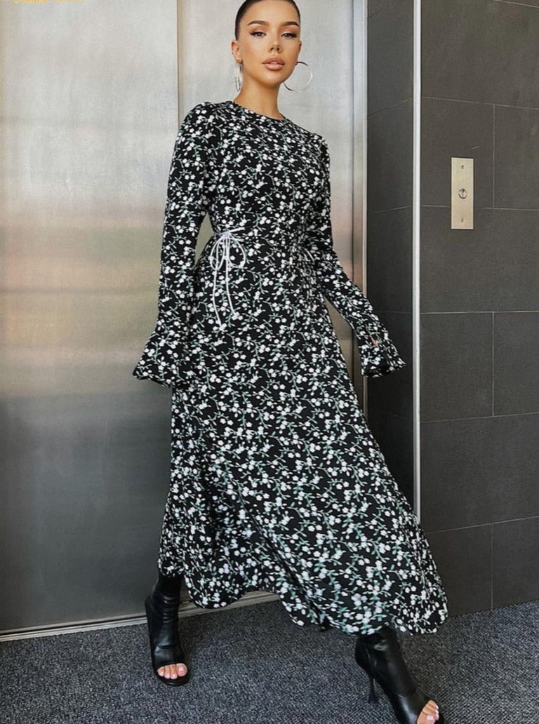 Long Sleeve Floral Print Maxi Dress