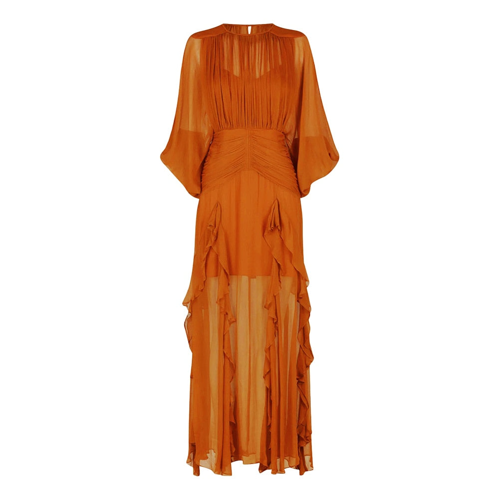 Designer Inspired Orange Chiffon Dress | Zalia Atelier