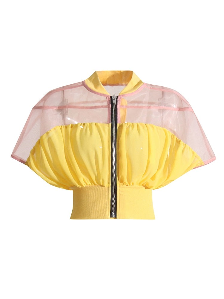 Micro Bomber Jacket | Pink and Yellow | Chic Street Style